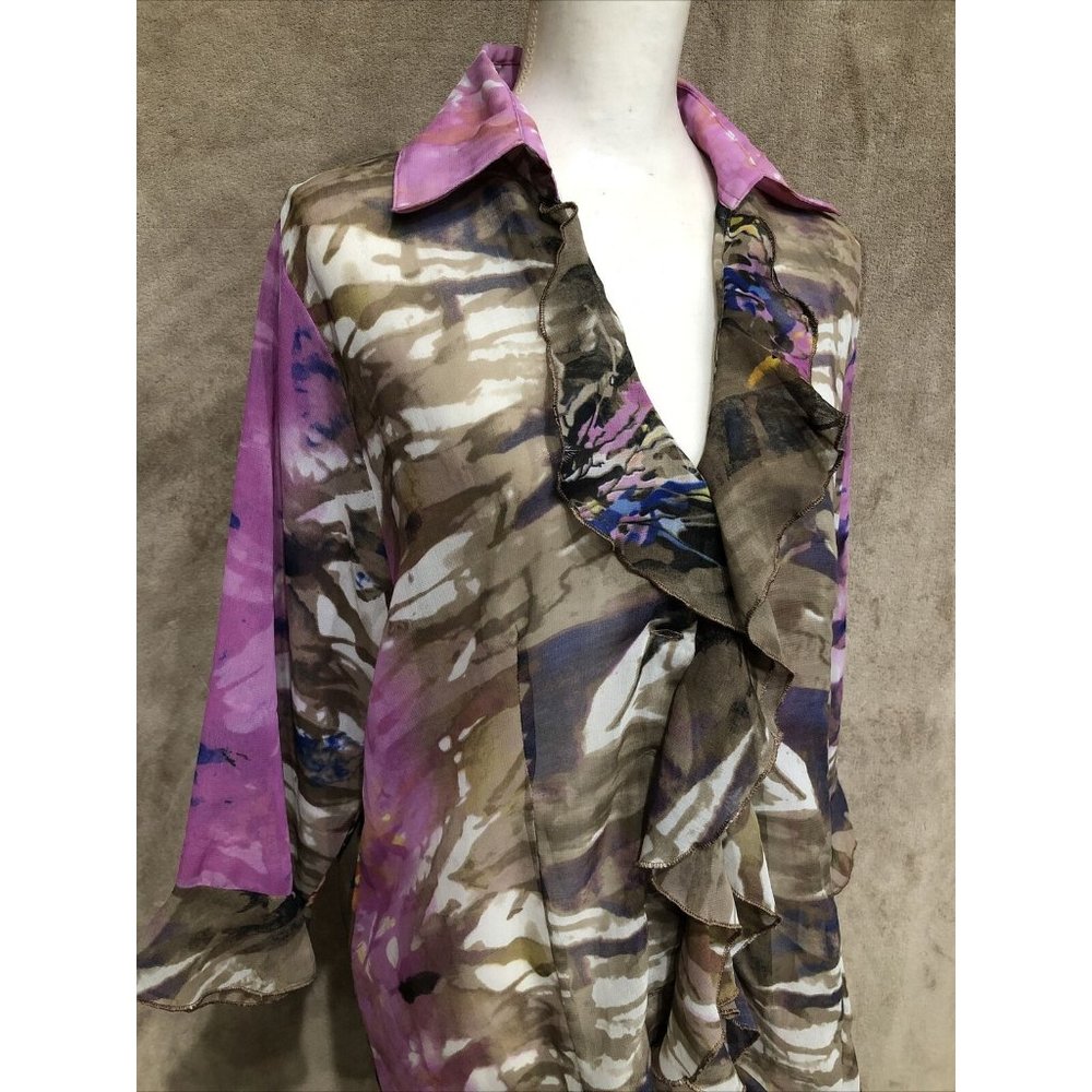 3X Plus Top Blouse Floral Multicolor Long Sleeve Sassy Doll #396